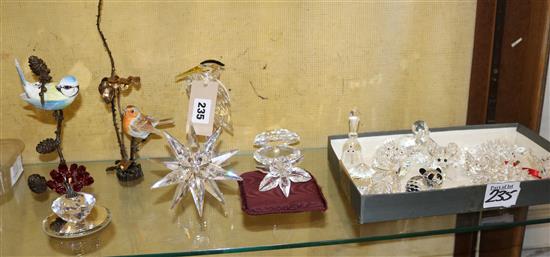 21 Swarovski ornaments, loose stones & 2 Albany birds on brances figures